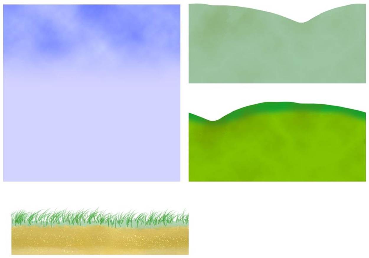 The components of the parallax scene. Note that all four components can tile horizontally.