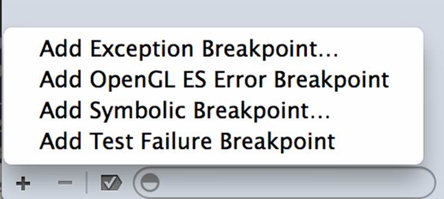 The breakpoints menu