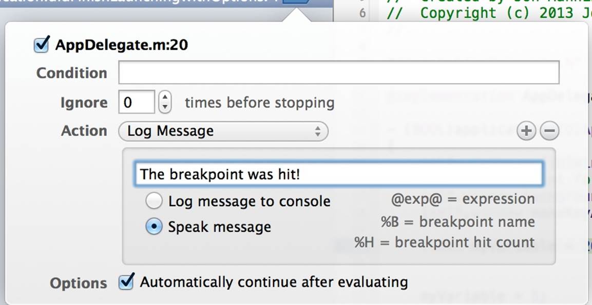 Making the breakpoint speak.
