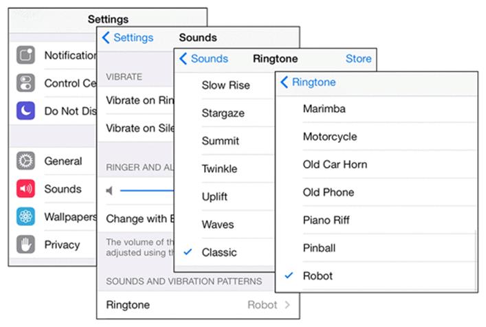 Settings has a drill-down interface