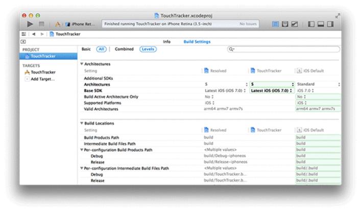 TouchTracker project build settings