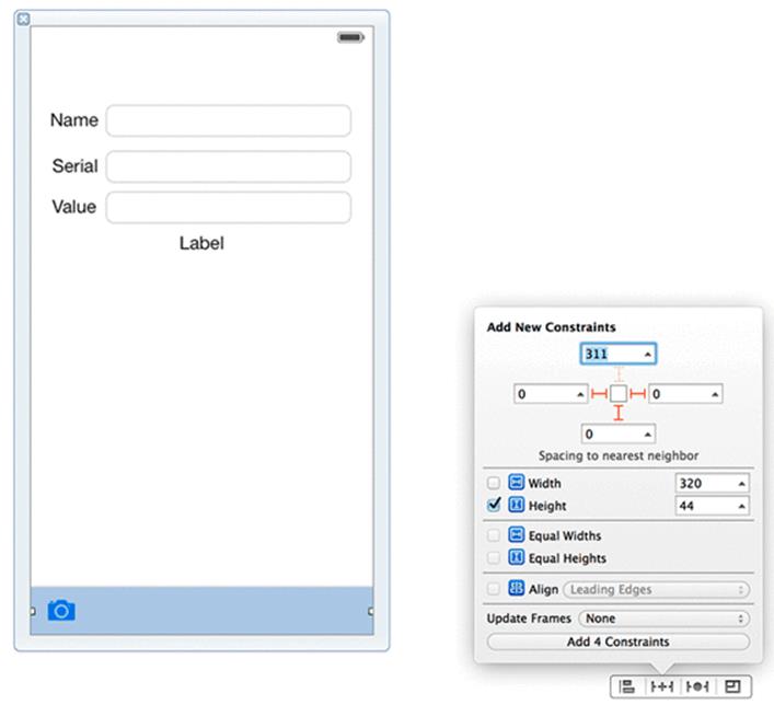 Adding 4 constraints to the toolbar