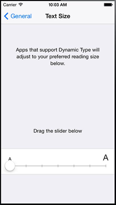 Text size settings