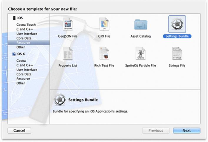 Creating a new settings bundle