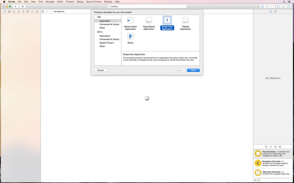 Project template dialog