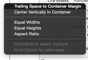 Pop-up constraint menu