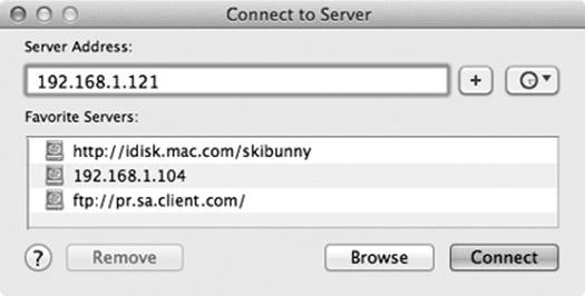 The Sidebar method of connecting to shared disks and folders is quick and easy, but it doesn&rsquo;t let you connect to certain kinds of disks. The Connect to Server method entails plodding through several dialog boxes, but it can find just about every kind of networked disk.