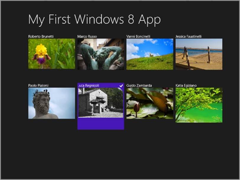 Element selected in the customized GridView control.