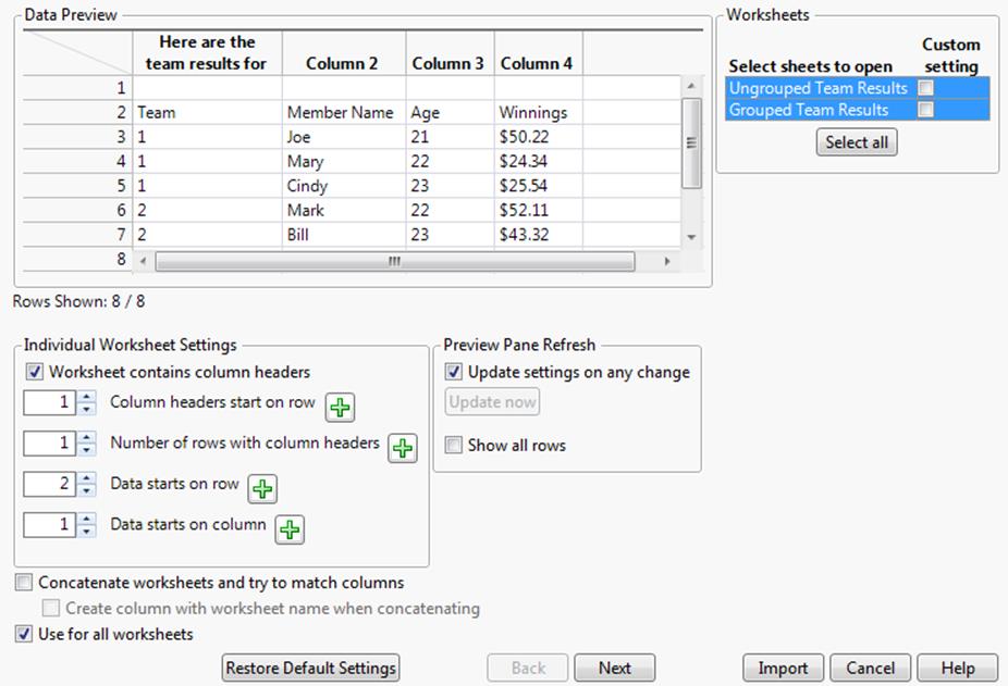 Example Initial Data Preview