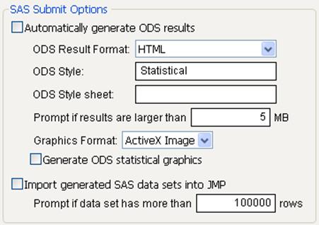 SAS Submit Options in Preferences