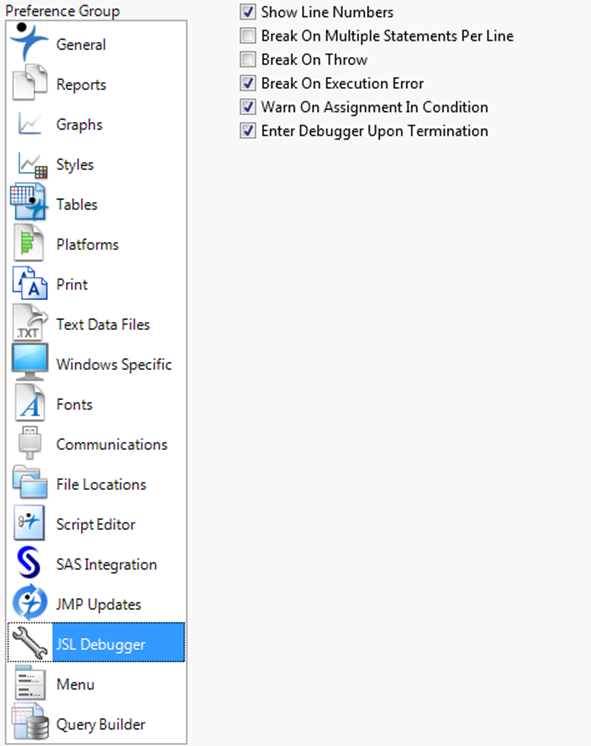JSL Debugger Preferences