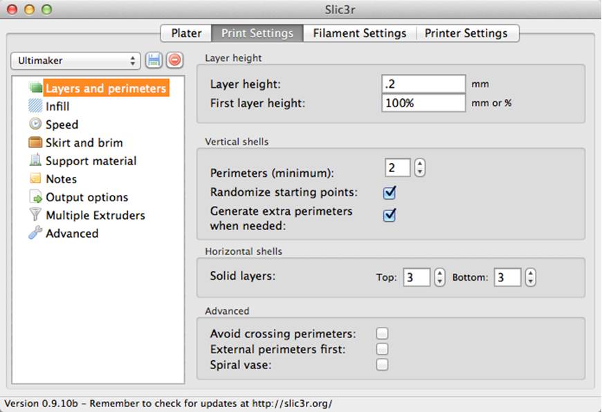Setting the layer height
