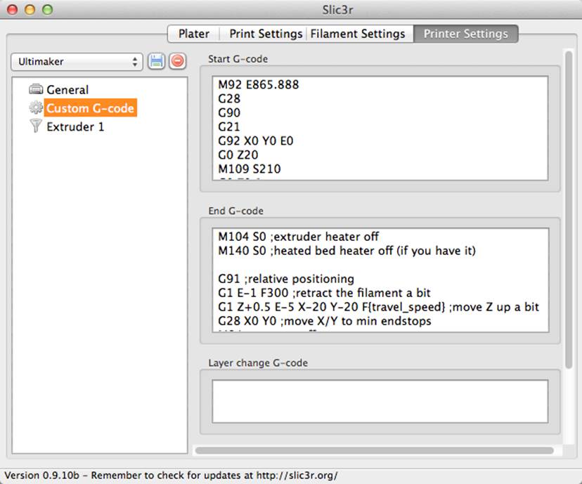 Custom G-code settings