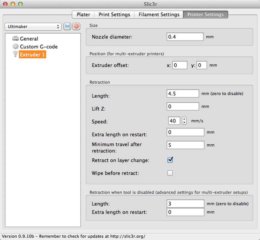 Extruder settings