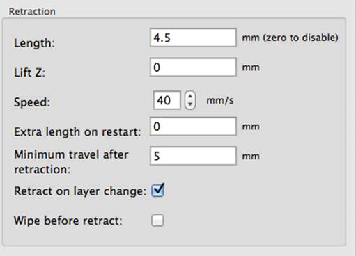 Retraction settings