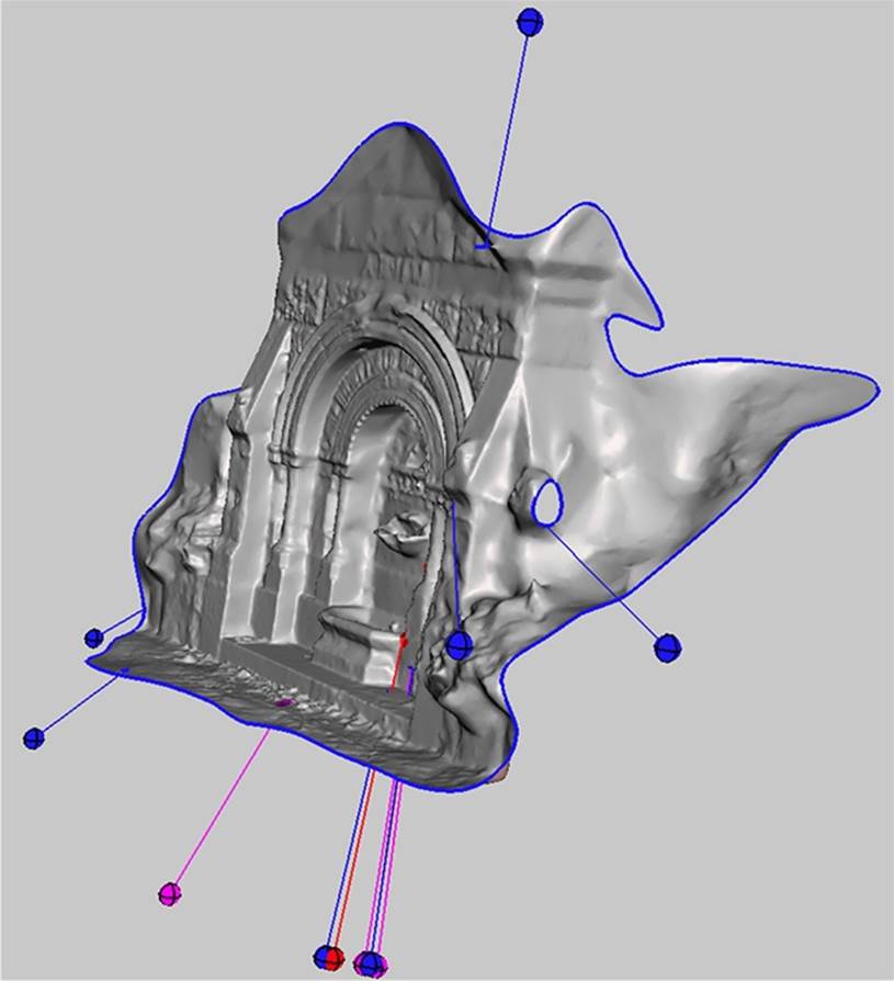 Model shown with spheres indicating mesh problems