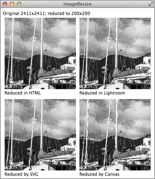 A large image reduced by using four algorithms