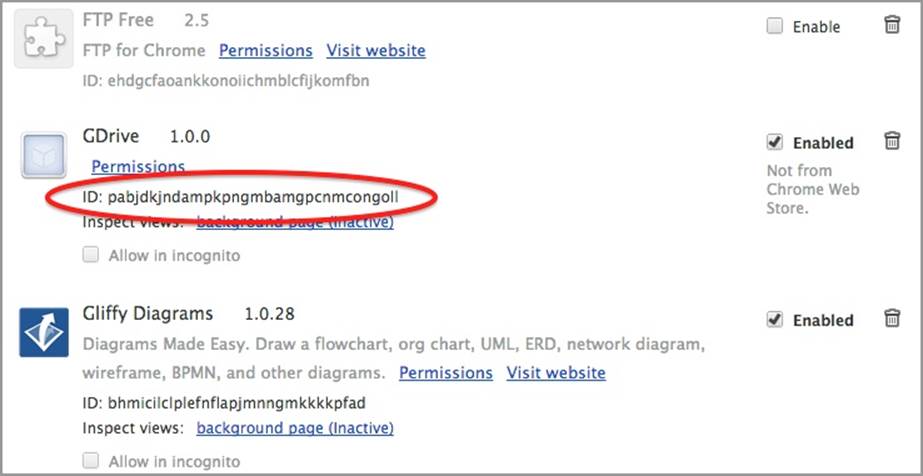Getting the app ID from the Extensions page
