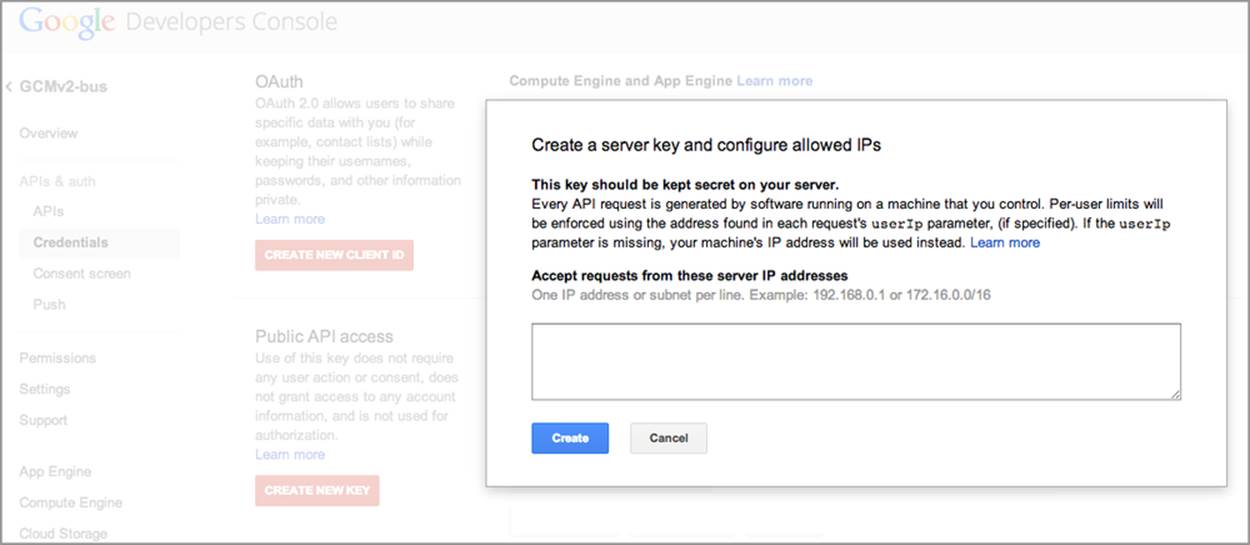 Creating a server key (API key)