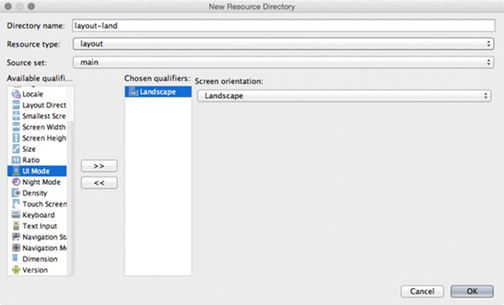 Creating res/layout-land