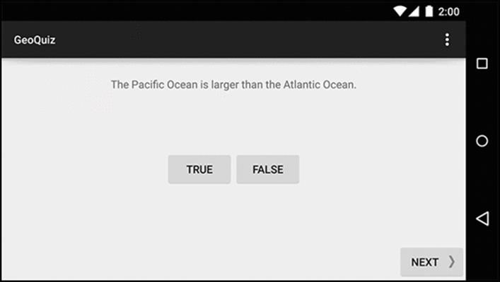 QuizActivity in landscape orientation