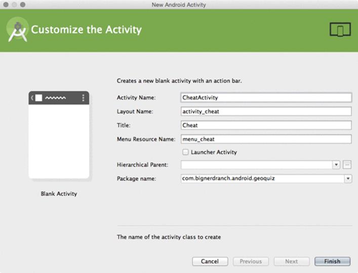 The New Blank Activity wizard