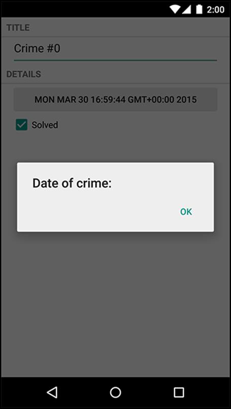 An AlertDialog with a title and a button