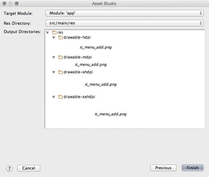 Asset Studio&rsquo;s generated files