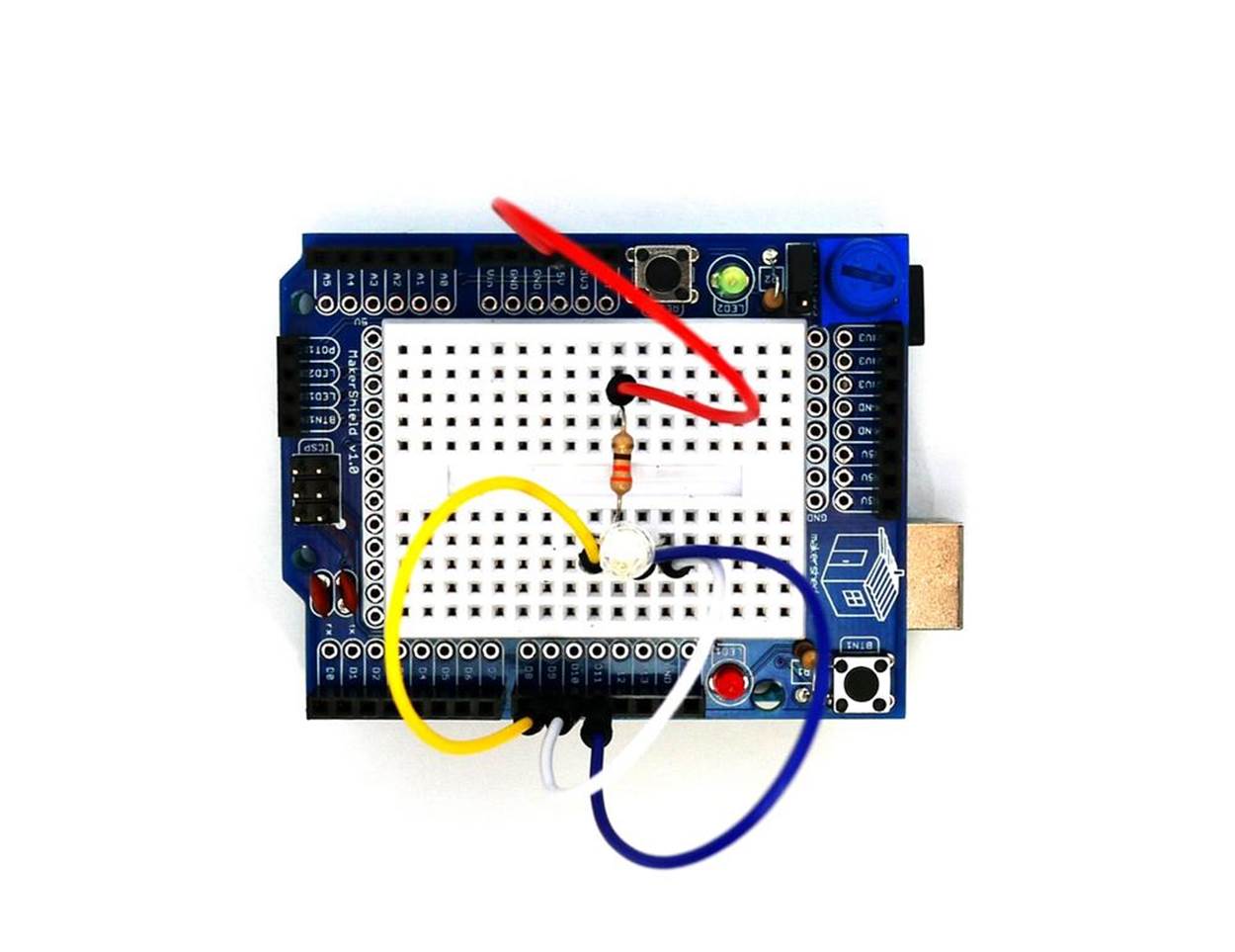 The RGB Flasher built on a MakerShield