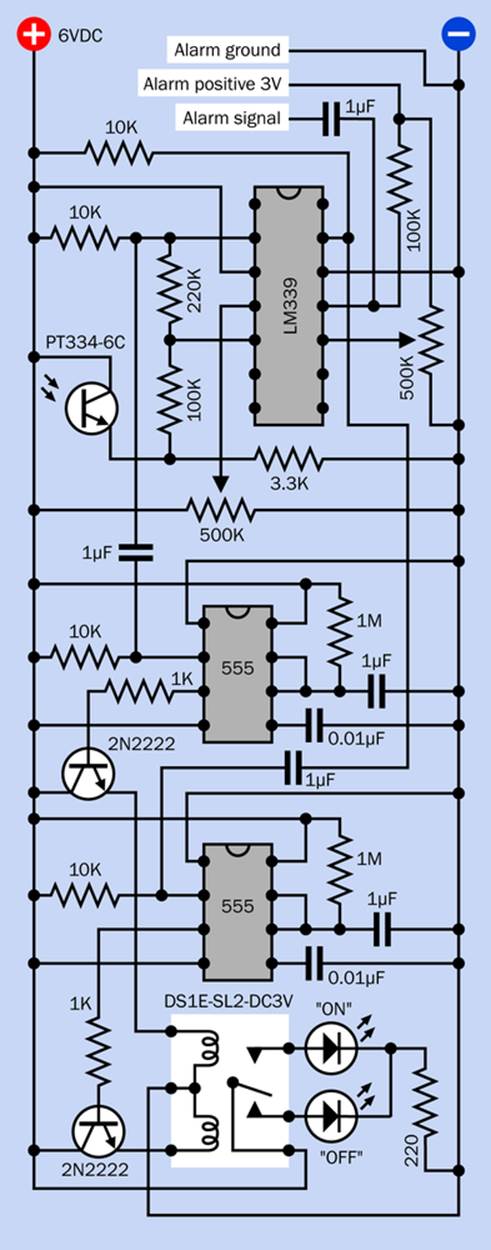The complete schematic for the chronophotonic lamp switcher.