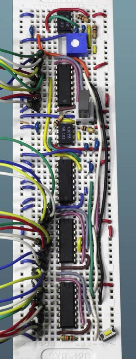 The righthand section of the game, with jumper wires that run across to the other section.