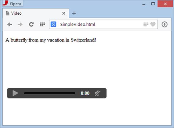 If you load a page that uses an H.264 video in Opera, the playback controls are disabled, and a blank space appears where the video should be.
