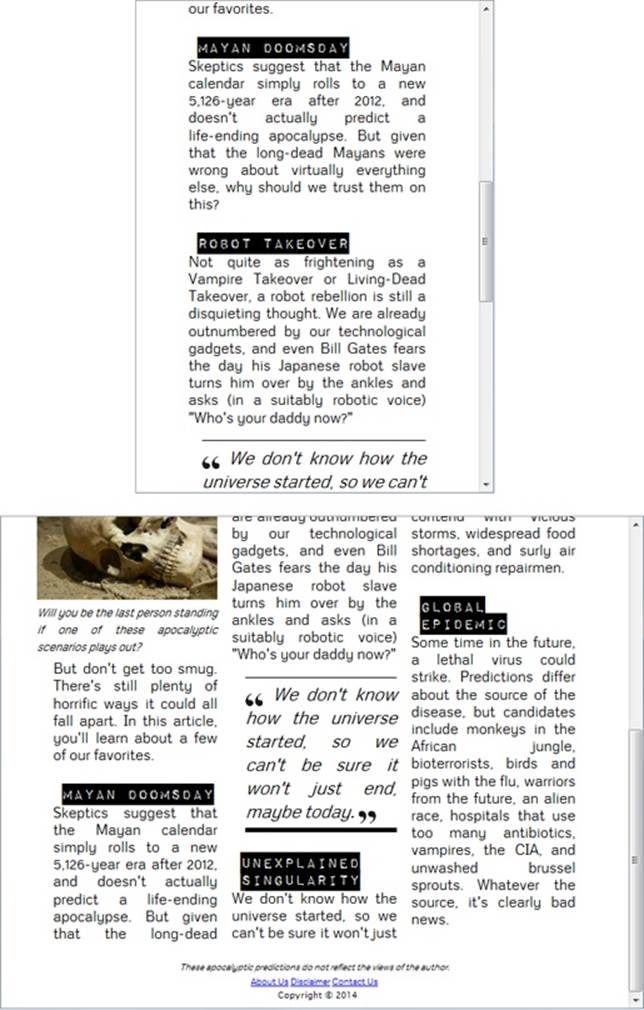In a narrow window (top), Firefox can accommodate just one column. But widen the window, and you’ll get as many more as can fit (bottom).