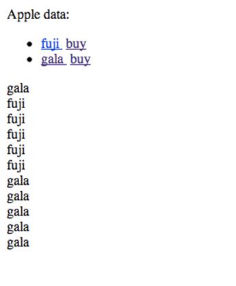 The list of apples rendered by subviews.