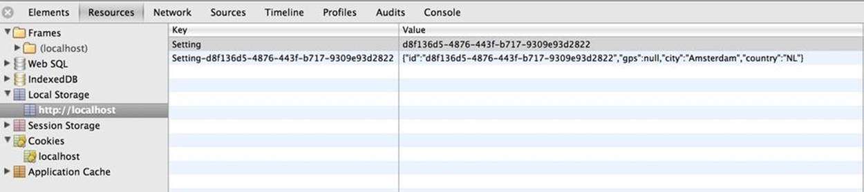 Chrome Developer Tools, Resources &rarr; Local Storage