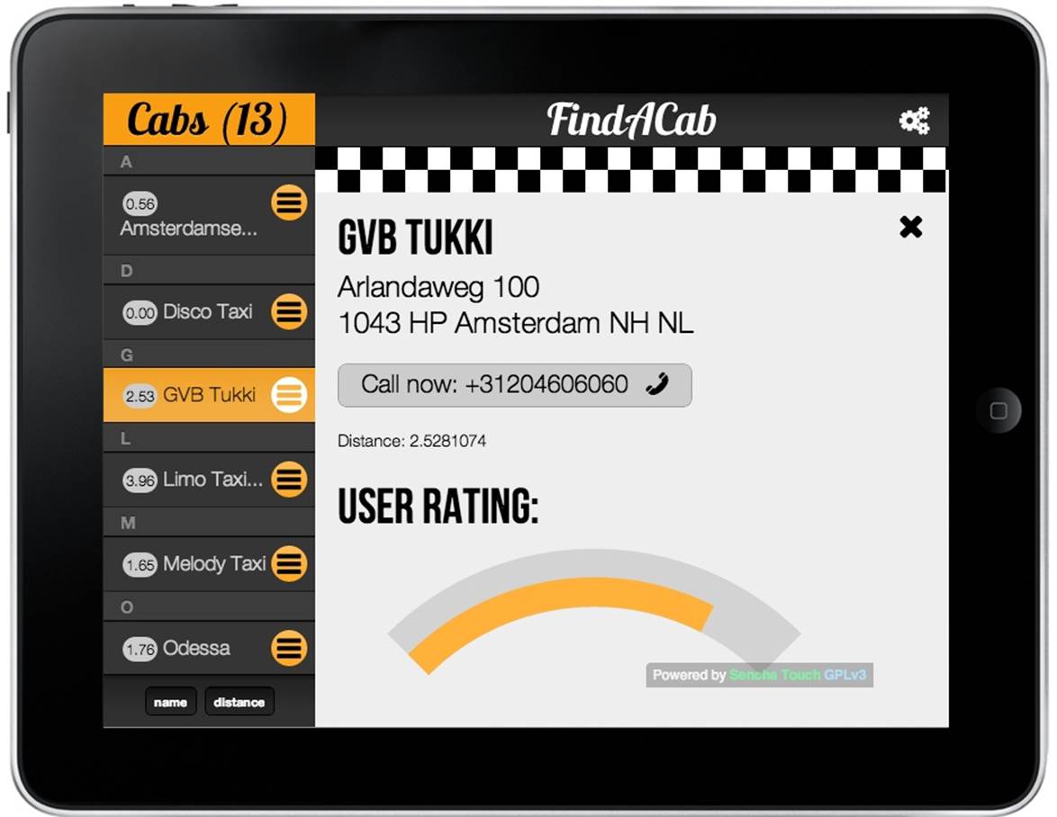 The FindACab app with custom icons; see for the full code of the stylesheet