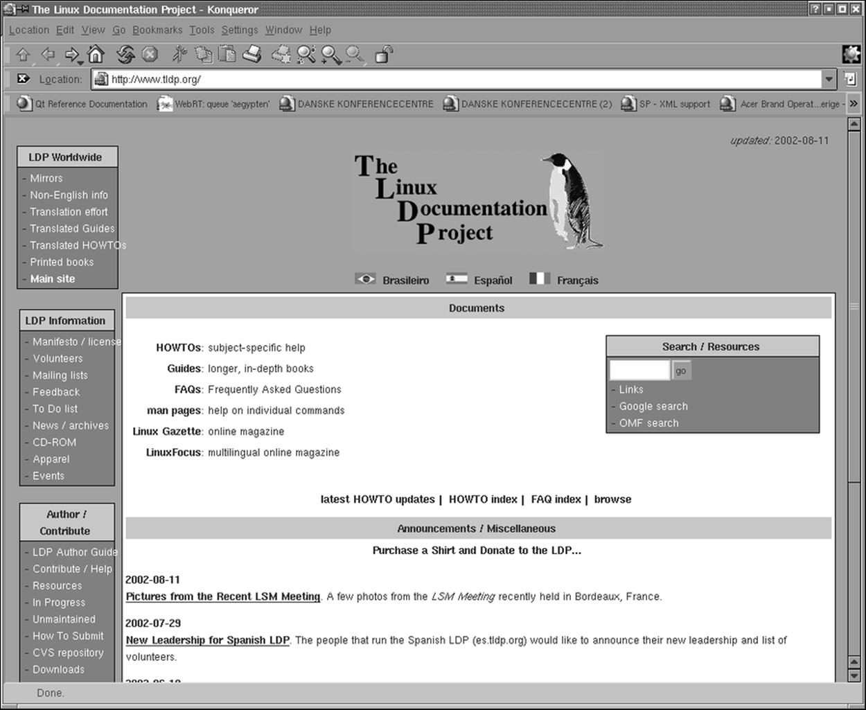 LDP home page on the World Wide Web