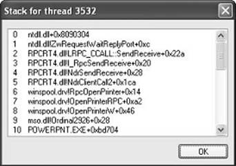 Hung thread stack in PowerPoint