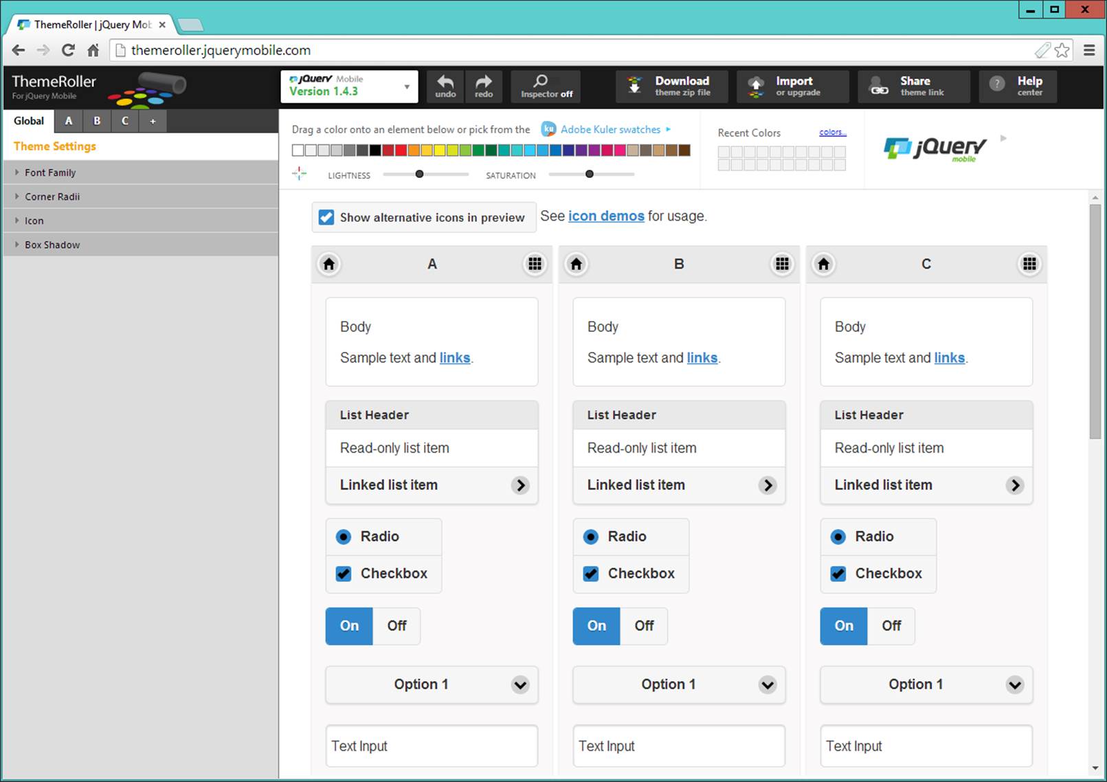 Creating a mobile theme with the ThemeRoller app