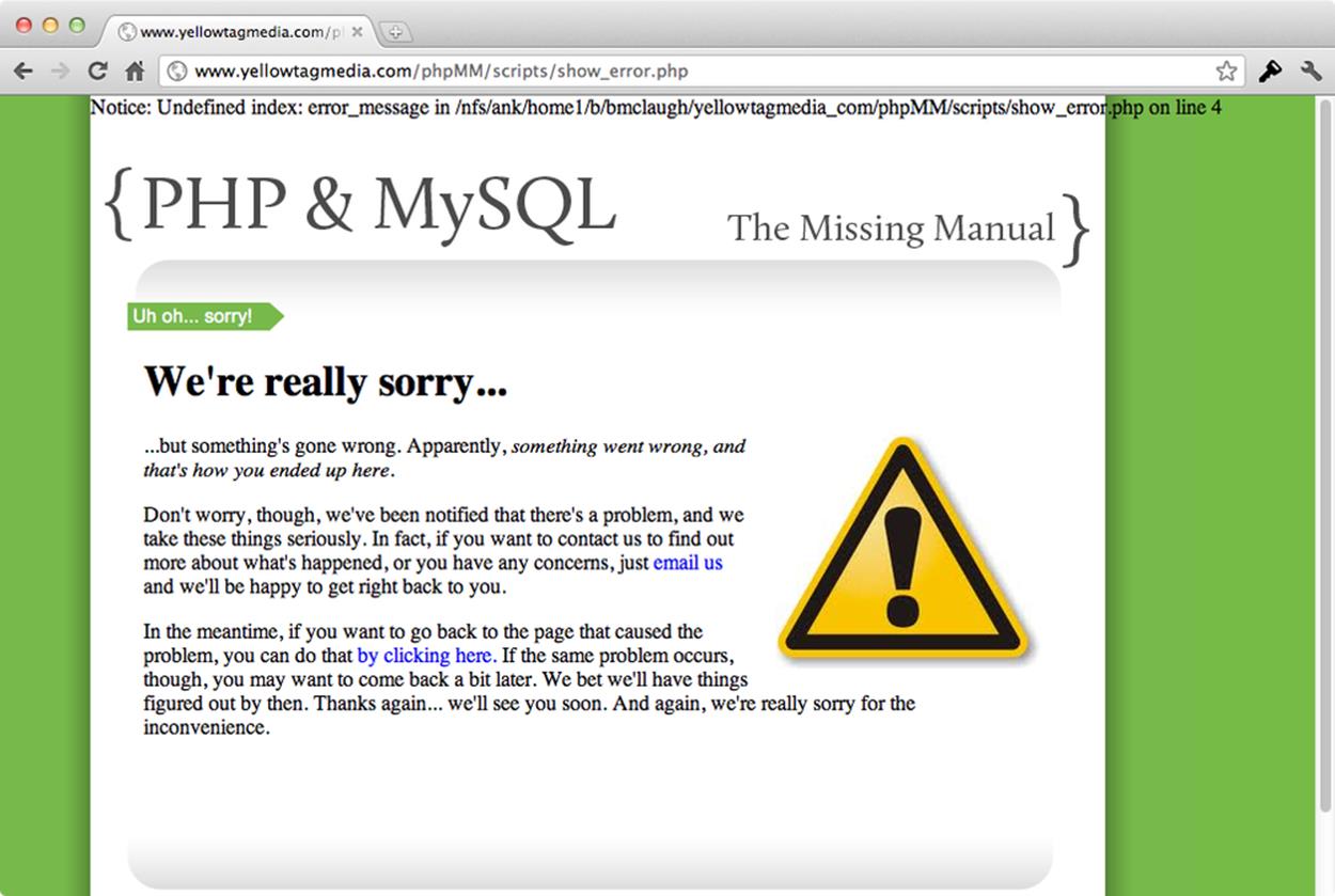 Suddenly, this is the worst possible error page: it has its own error! Obviously, you can&rsquo;t have an error page that doesn&rsquo;t just report errors, but causes them, but is this really an error? Or just the potential for an error?