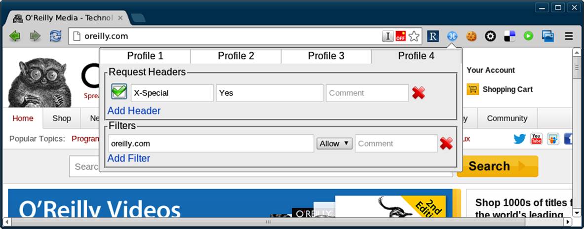 The ModHeader plug-in in Chrome