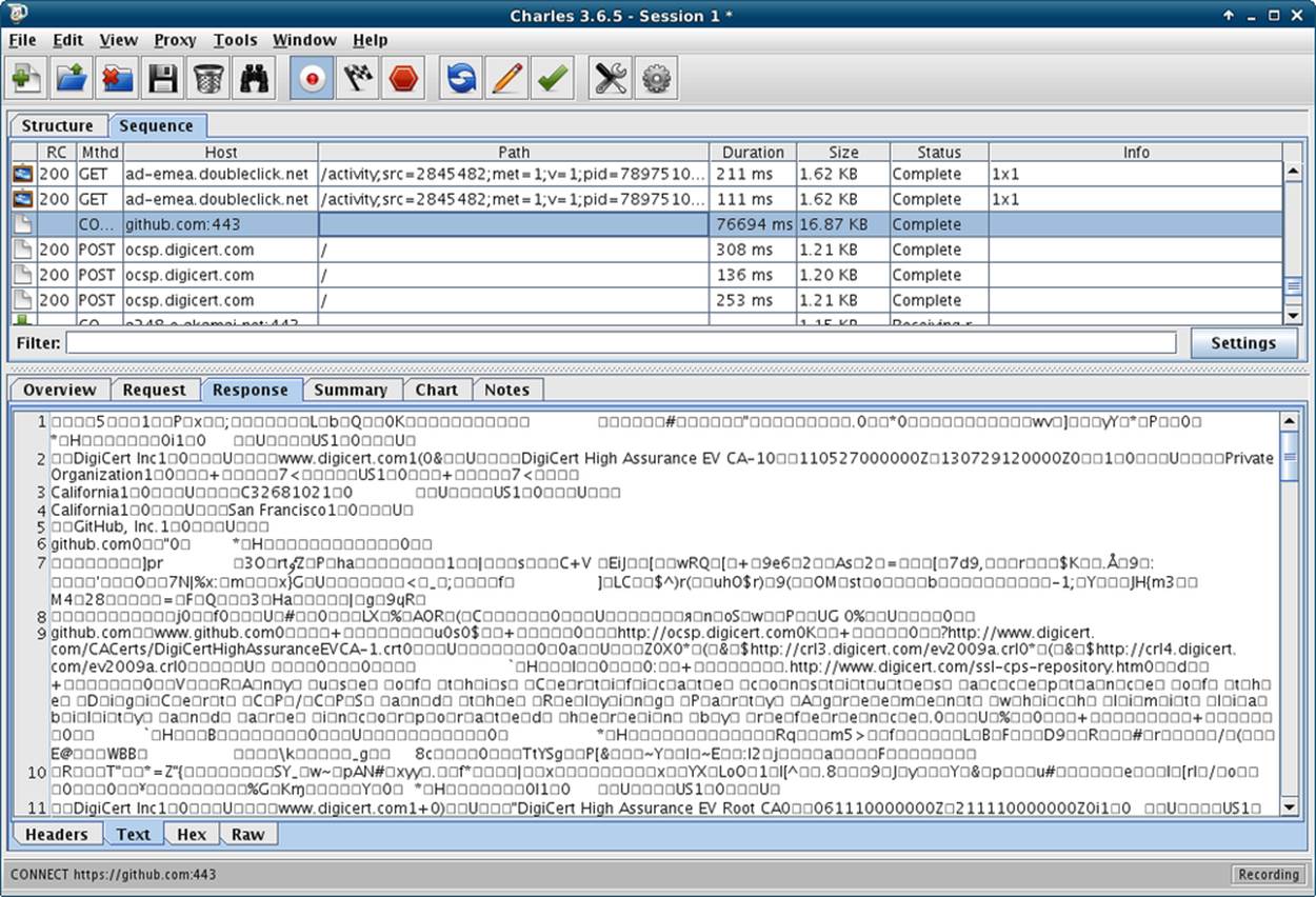 Charles showing https traffic without decrypting
