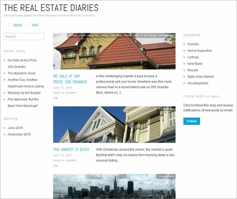 The Oxygen theme displays the excerpt text and featured image for each post, instead of the post content. If the post doesn&rsquo;t have a featured image, it grabs the first picture from the post and displays that. (And if the post doesn&rsquo;t use any pictures at all, the theme simply shows an empty gray box.) This creates a clean, polished home page that has the feel of a professional news site.