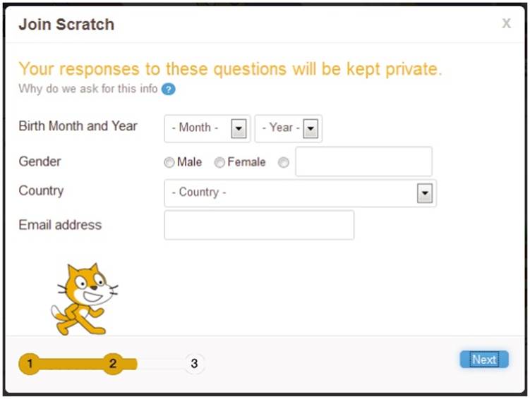 Second dialog in the account-creation process
