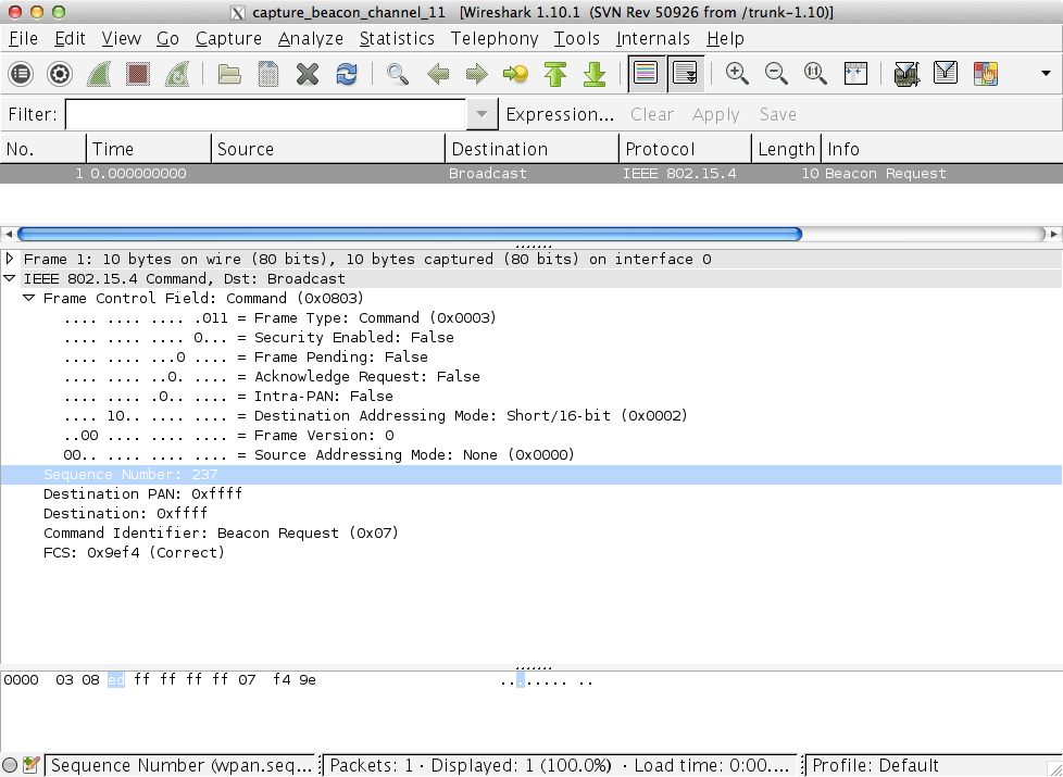 Wireshark capture of beacon requests