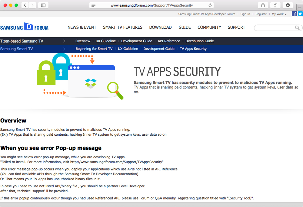 SamSung&rsquo;s website promises security to developers