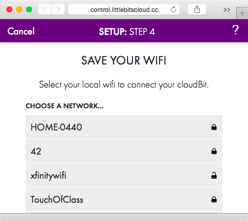 WiFi networks detected by cloudBit
