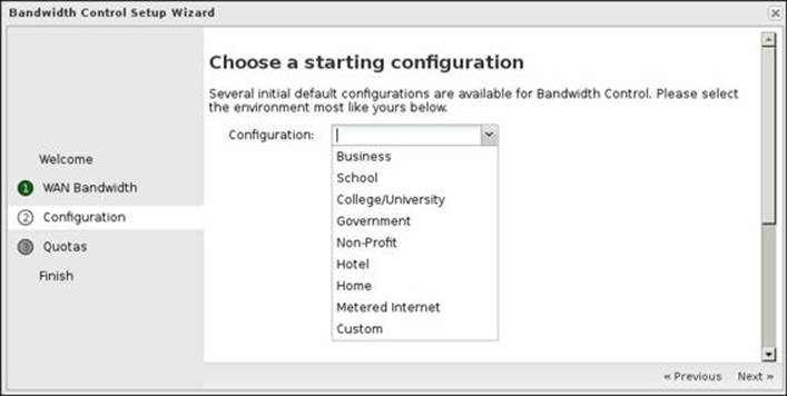 Bandwidth Control setup wizard