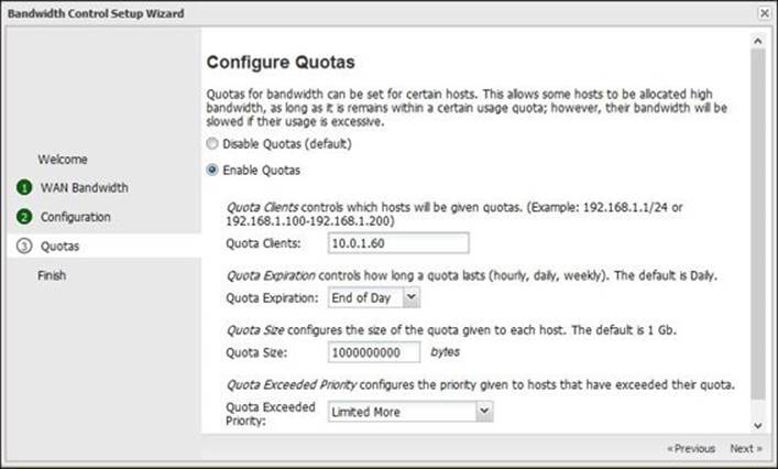 Bandwidth Control setup wizard