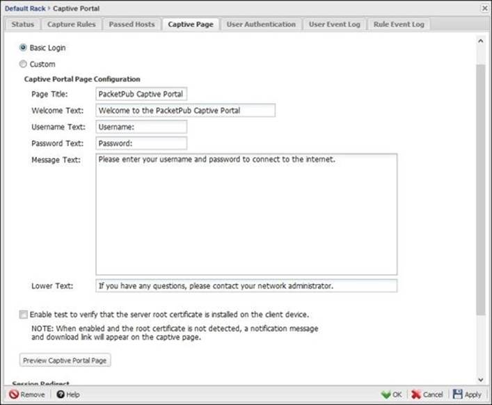 Customizing the captive page